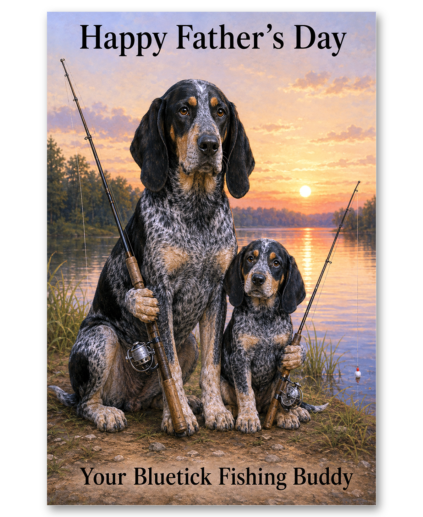 Bluetick Coonhound Sunset Fishing- Father's Day Card