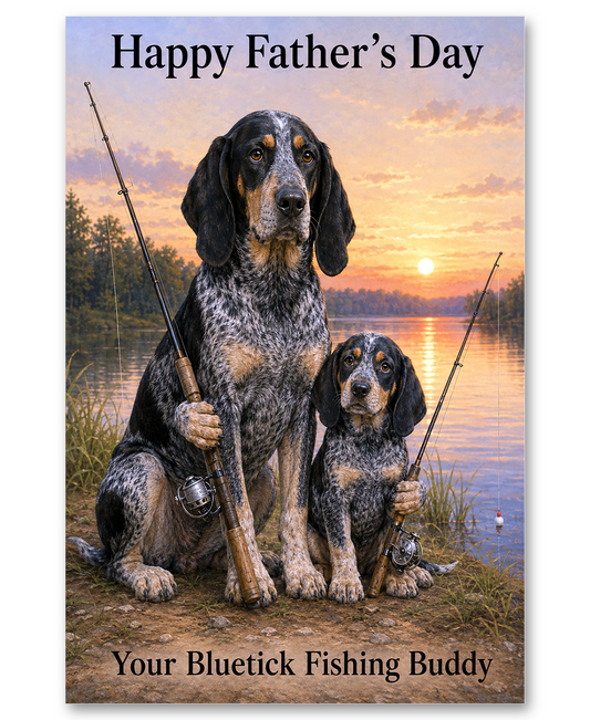 Bluetick Coonhound Sunset Fishing- Father's Day Card