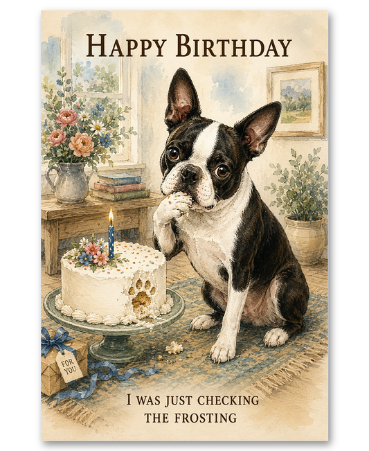 Boston Terrier - Cake Paw Print - Birthday Card