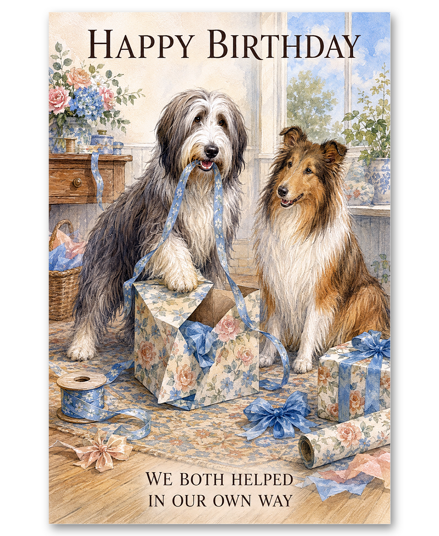 Bearded and Rough Coated Collies - Helping With Birthday Card