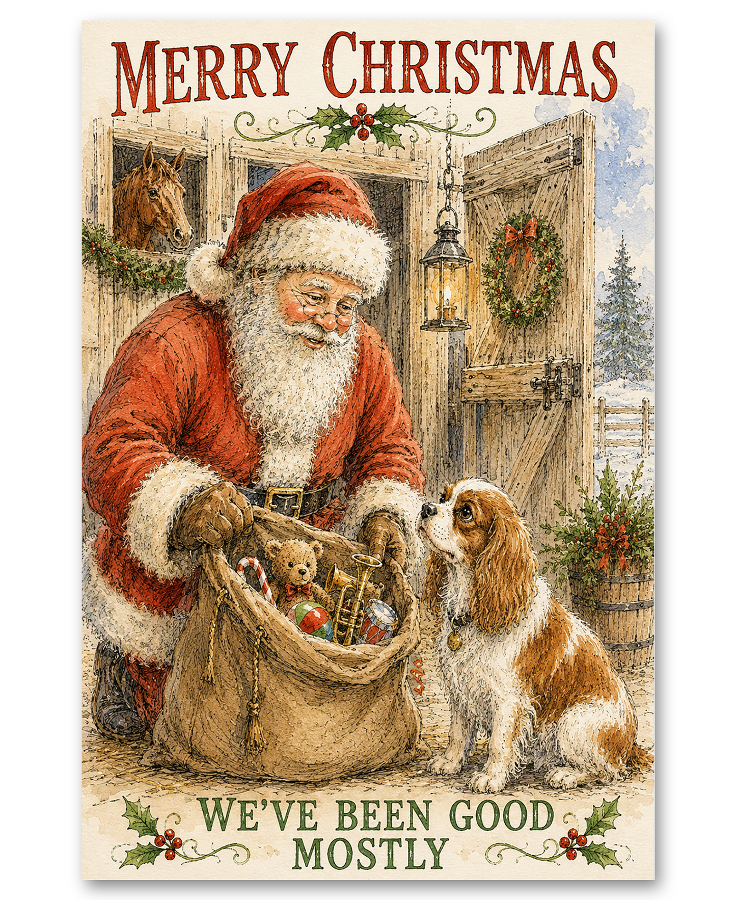 Cavalier King Charles Spaniel - Santa's Toy Sack Christmas Card