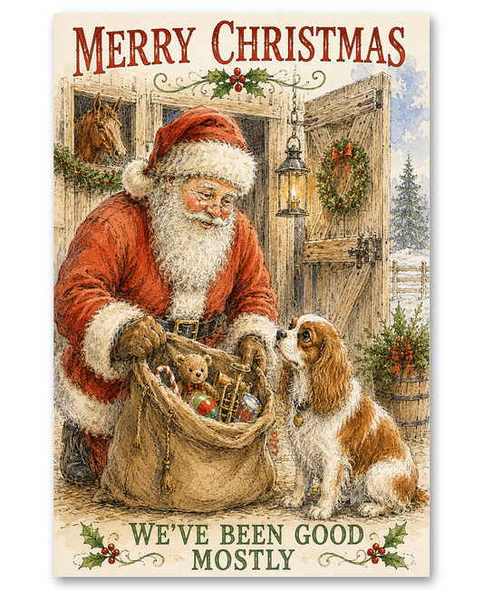 Cavalier King Charles Spaniel - Santa's Toy Sack Christmas Card