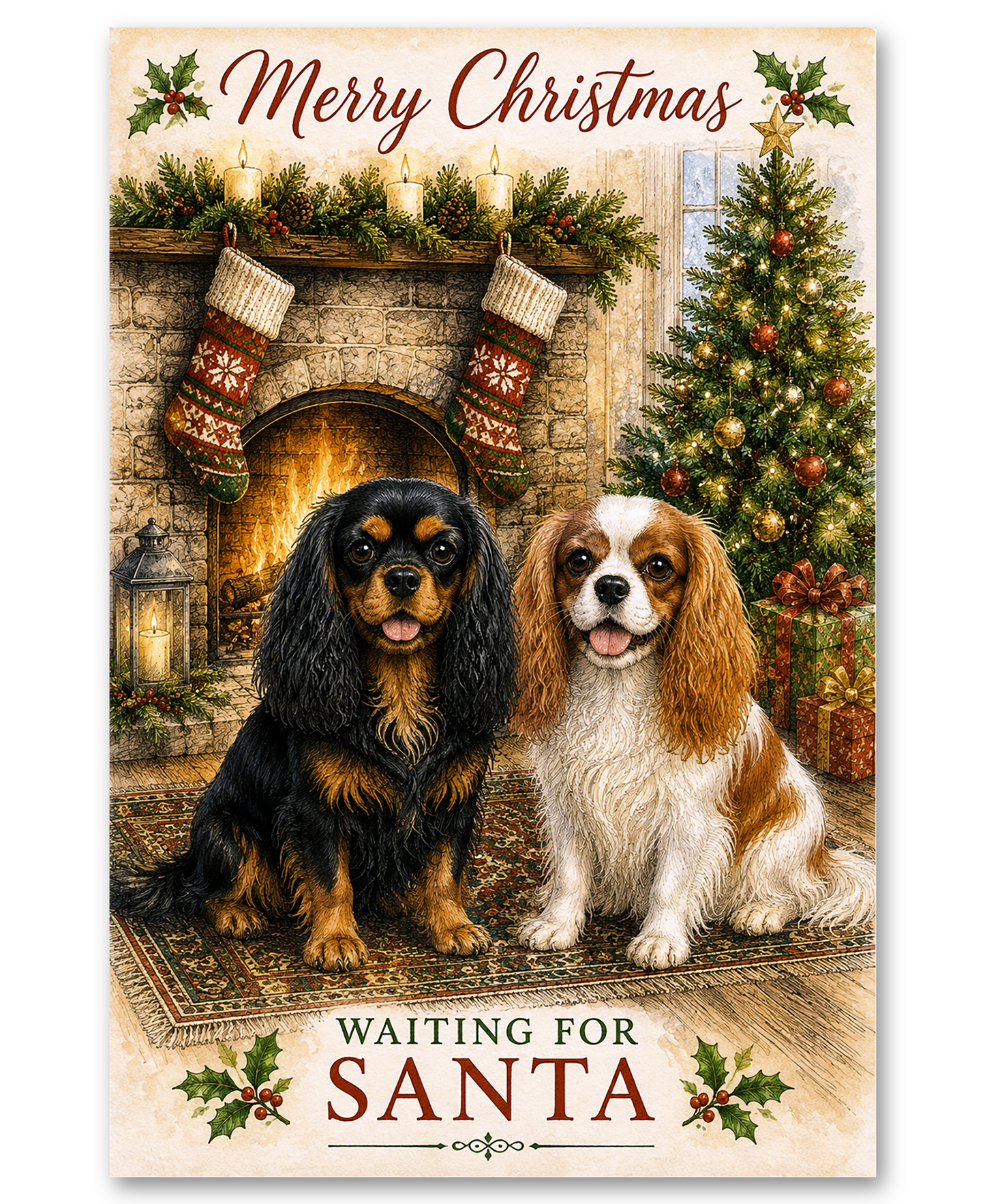 Cavalier King Charles Spaniels Waiting For Santa Clause
