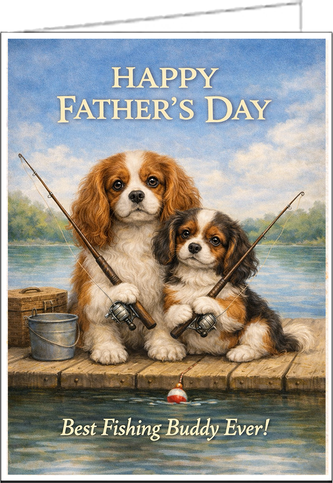 Cavalier King Charles Father's Day Card - "Best Fishing Buddy"