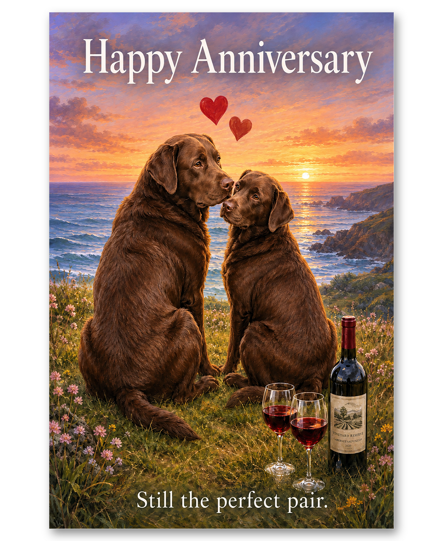 Chocolate Labs Anniversary at Ocean Sunset