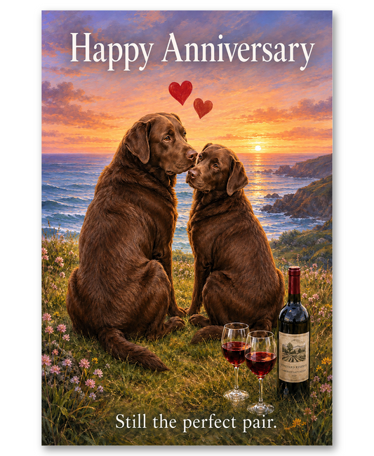 Chocolate Labs Anniversary at Ocean Sunset