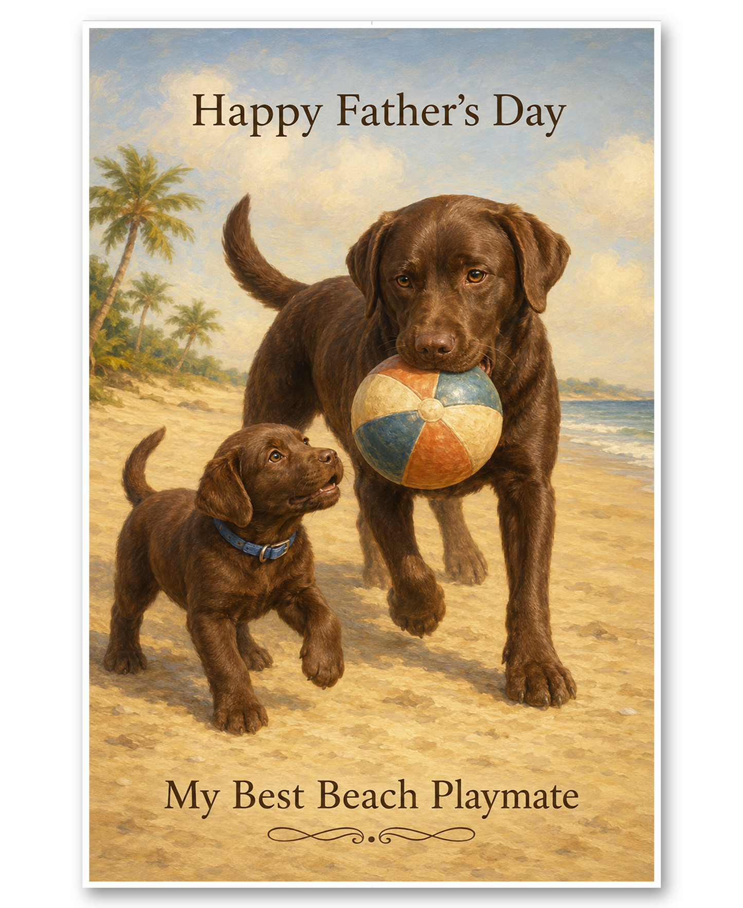 Chocolate Lab -  Beach Ball - Father's Day Card