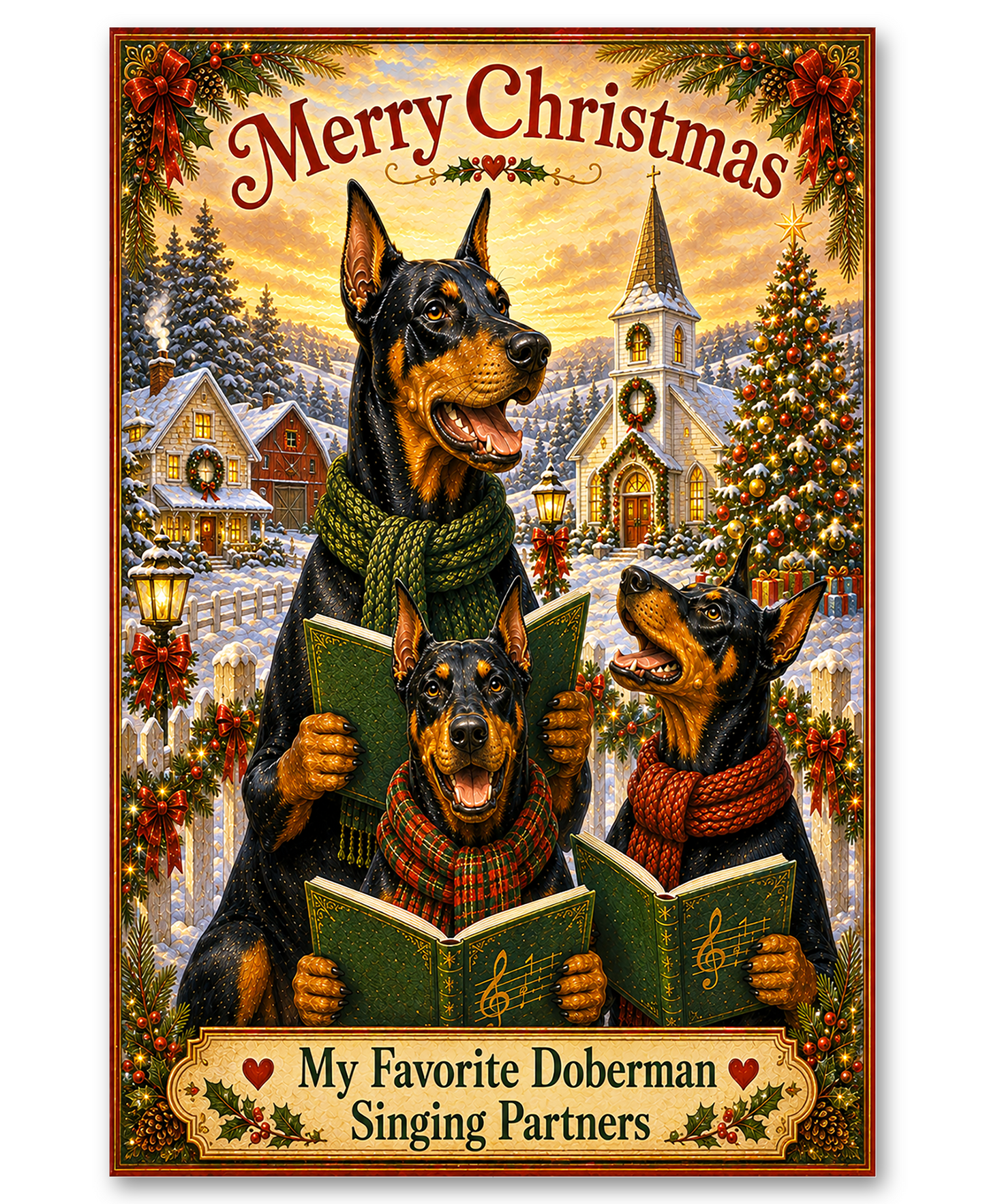 Doberman Pinscher Trio - Christmas Caroling