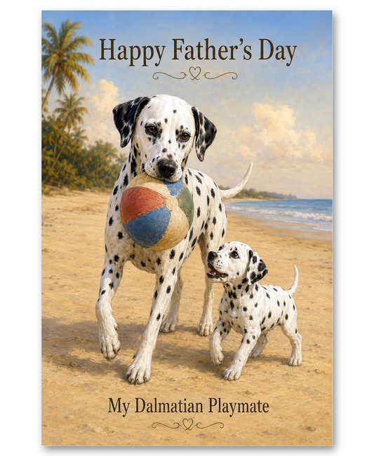 Dalmatian - Playing With Beach Ball - Father's Day Card