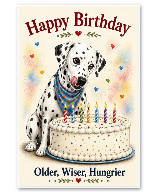 Dalmatian - Older, Wiser, Hungrier Birthday Card