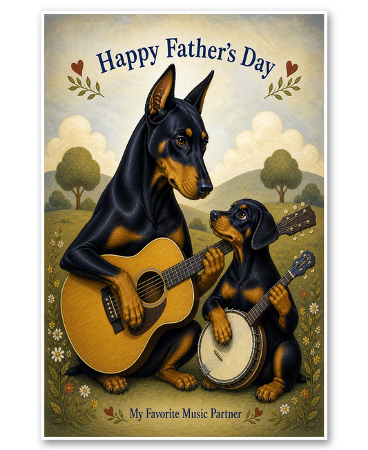 Doberman Pinscher - Favorite Music Partner- Father's Day Card