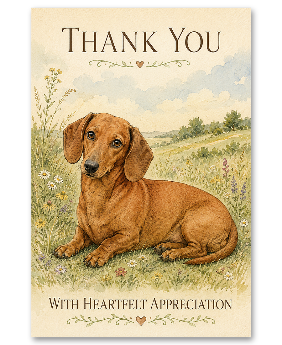 Dachshund - In The Meadow - Thank You Cards