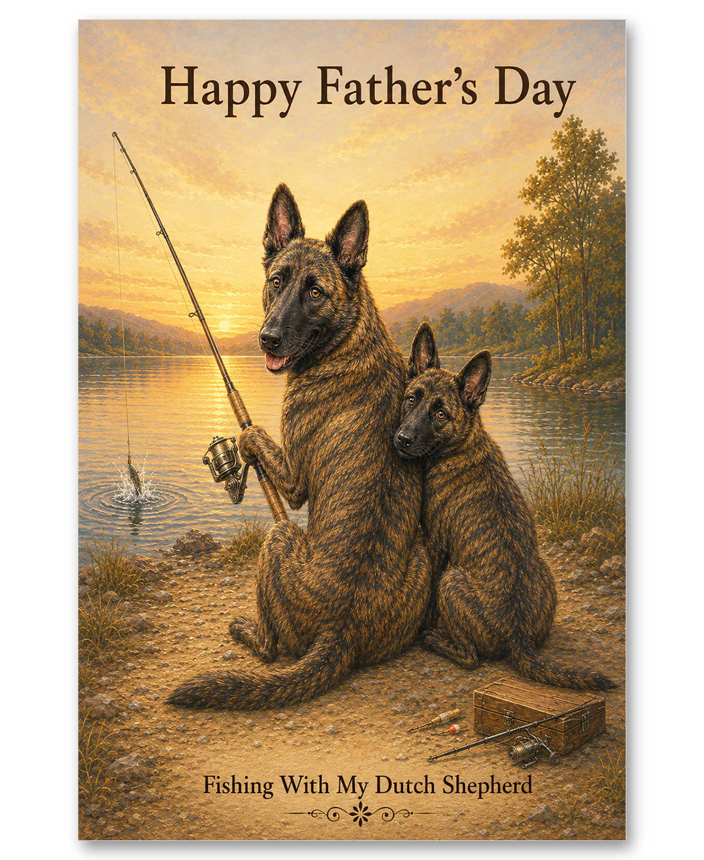 Dutch Shepherds Fishing at Sunset for Father's Day