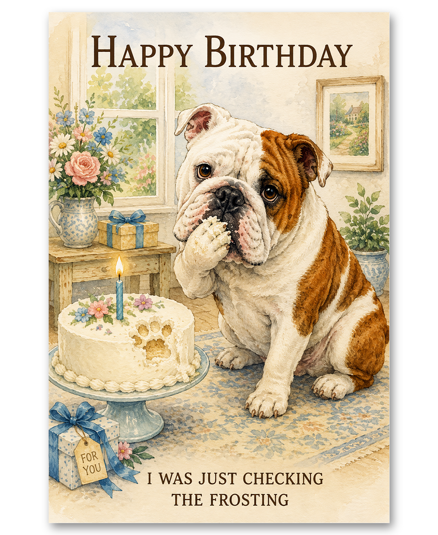 English Bulldog - Checking The Birthday Cake Frosting
