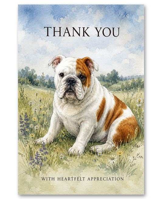 English Bulldog - In the Meadow - Thank You Cards
