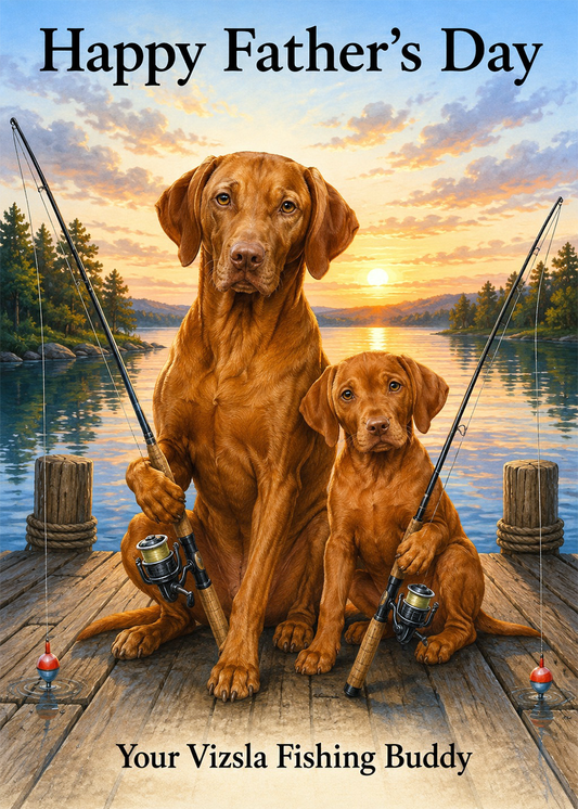 Hungarian Vizsla - Lake Fishing Buddies - Father's Day Card