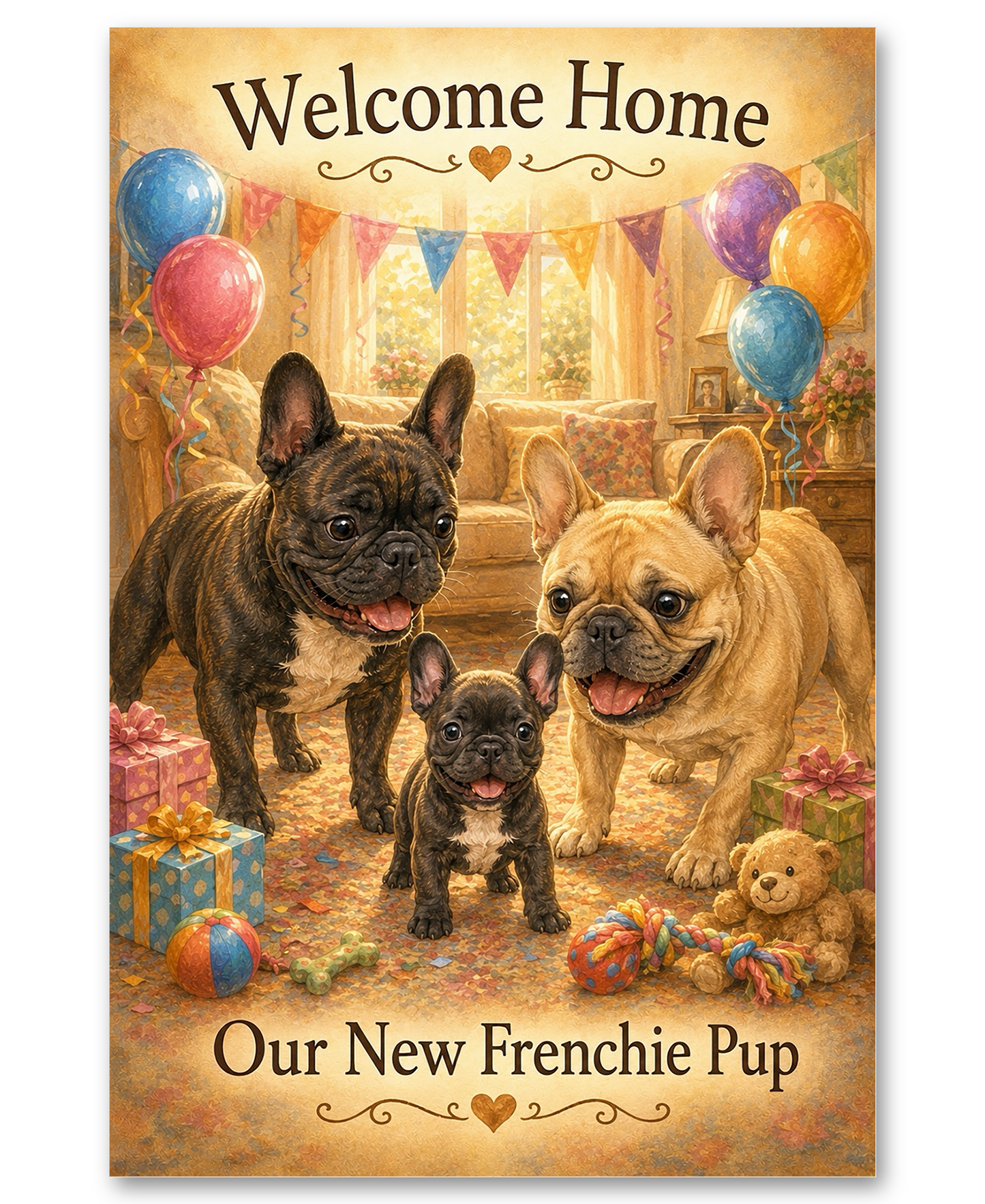French Bulldogs- Welcome Home New Puppy Greeting Card