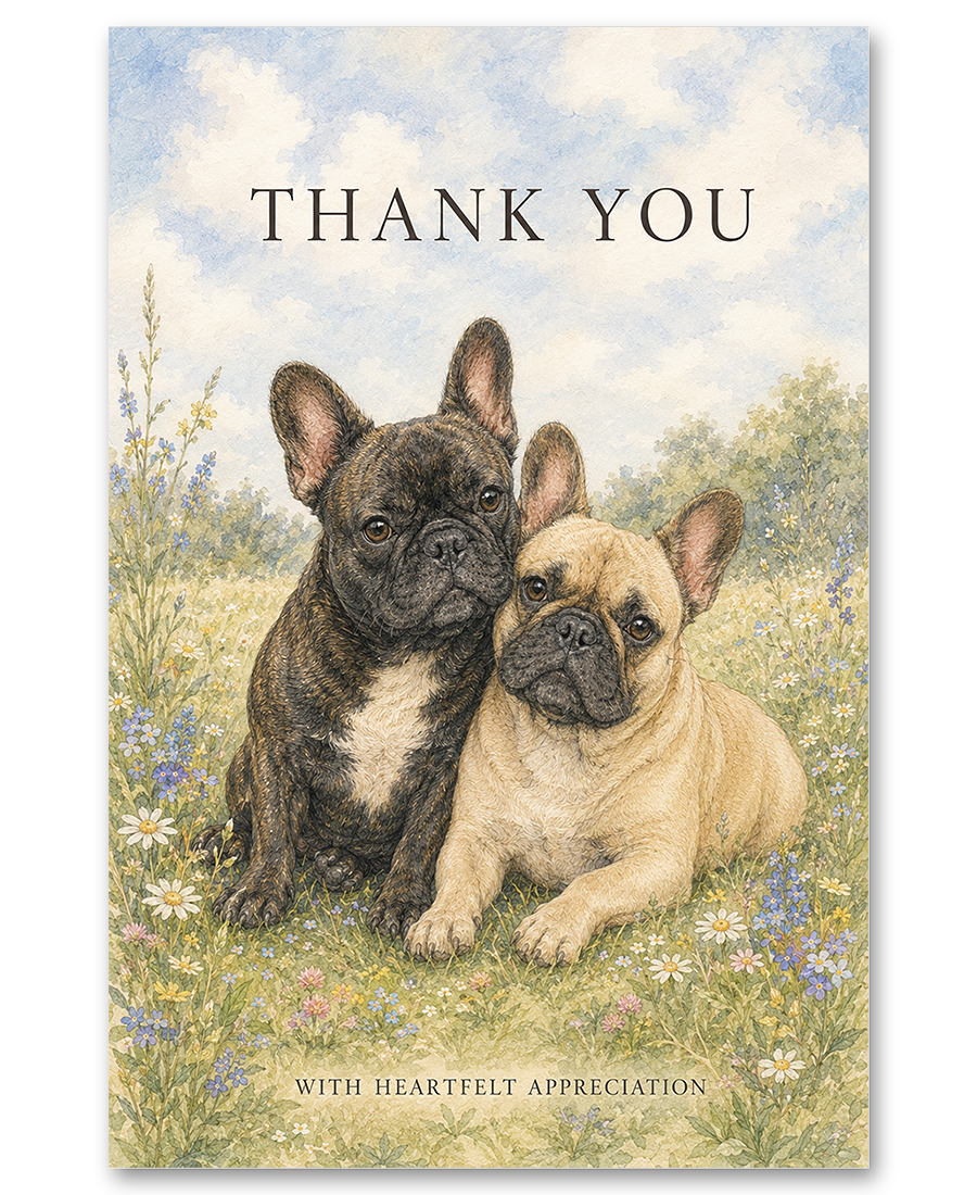 French Bulldogs -  Two Frenchies At the Gate - Thank You Cards