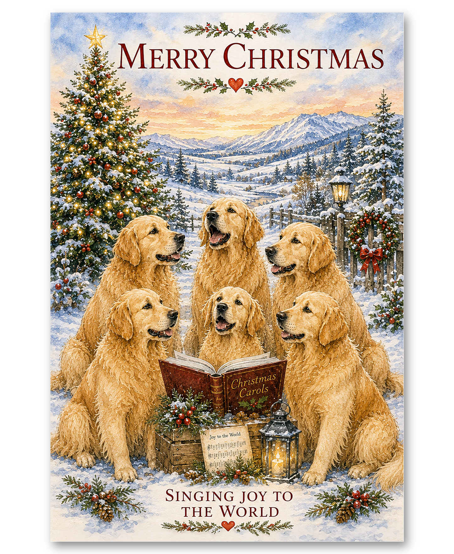 Golden Retrievers Christmas Caroling