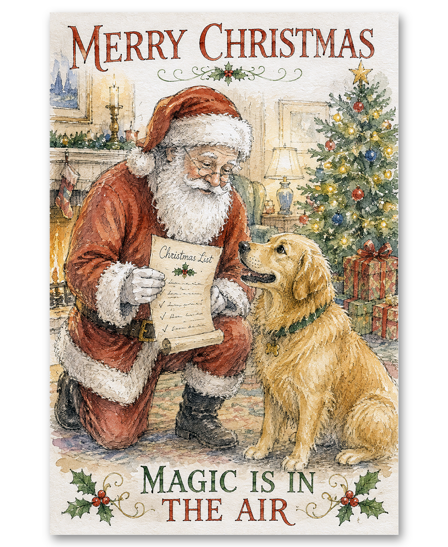 Golden Retriever Helping Santa Claus