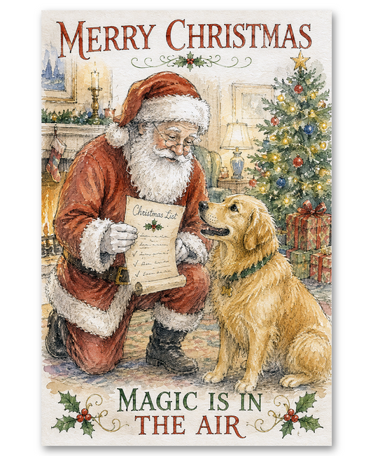 Golden Retriever Helping Santa Claus