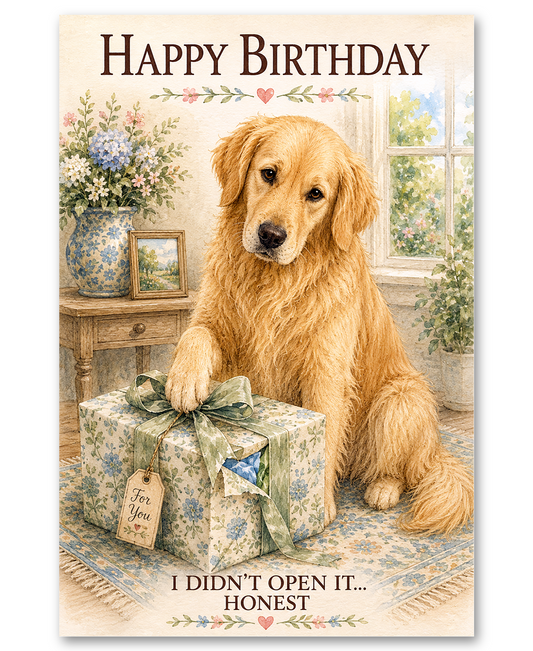 Golden Retriever - Did Not Open Birthday Present