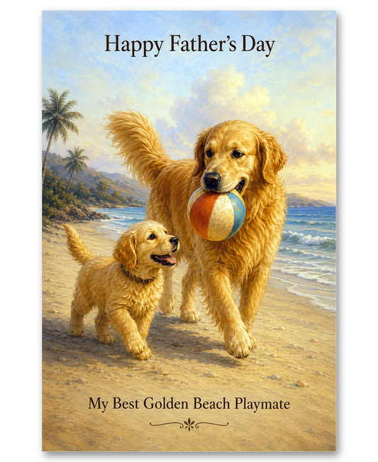 Golden Retriever-  Beach Ball - Father's Day Card