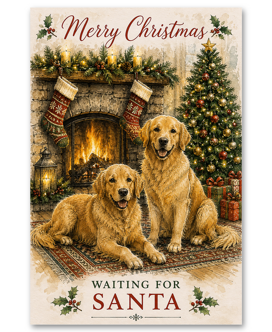 Golden Retrievers Waiting For Santa Clause