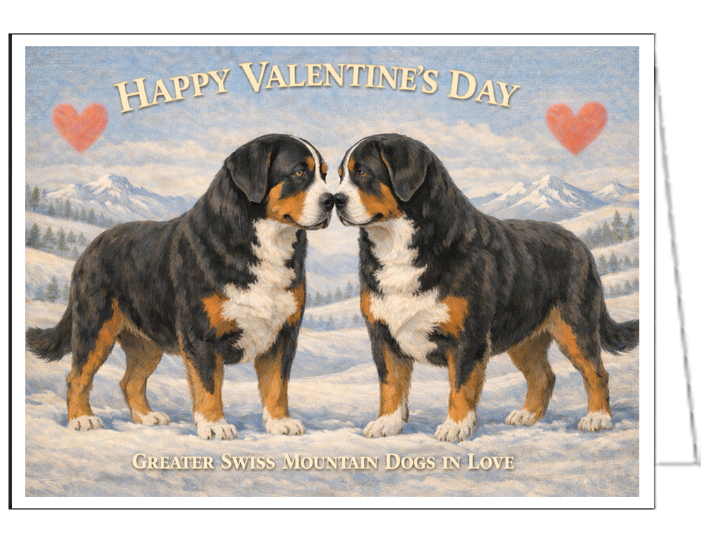 Greater Swiss Mountain Dogs In Love - Single Valentine Card