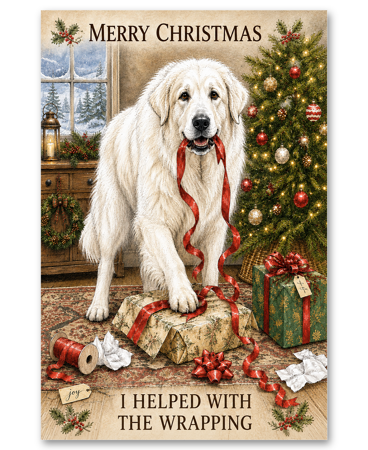 Great Pyrenese - Helping Wrap Christmas Presents