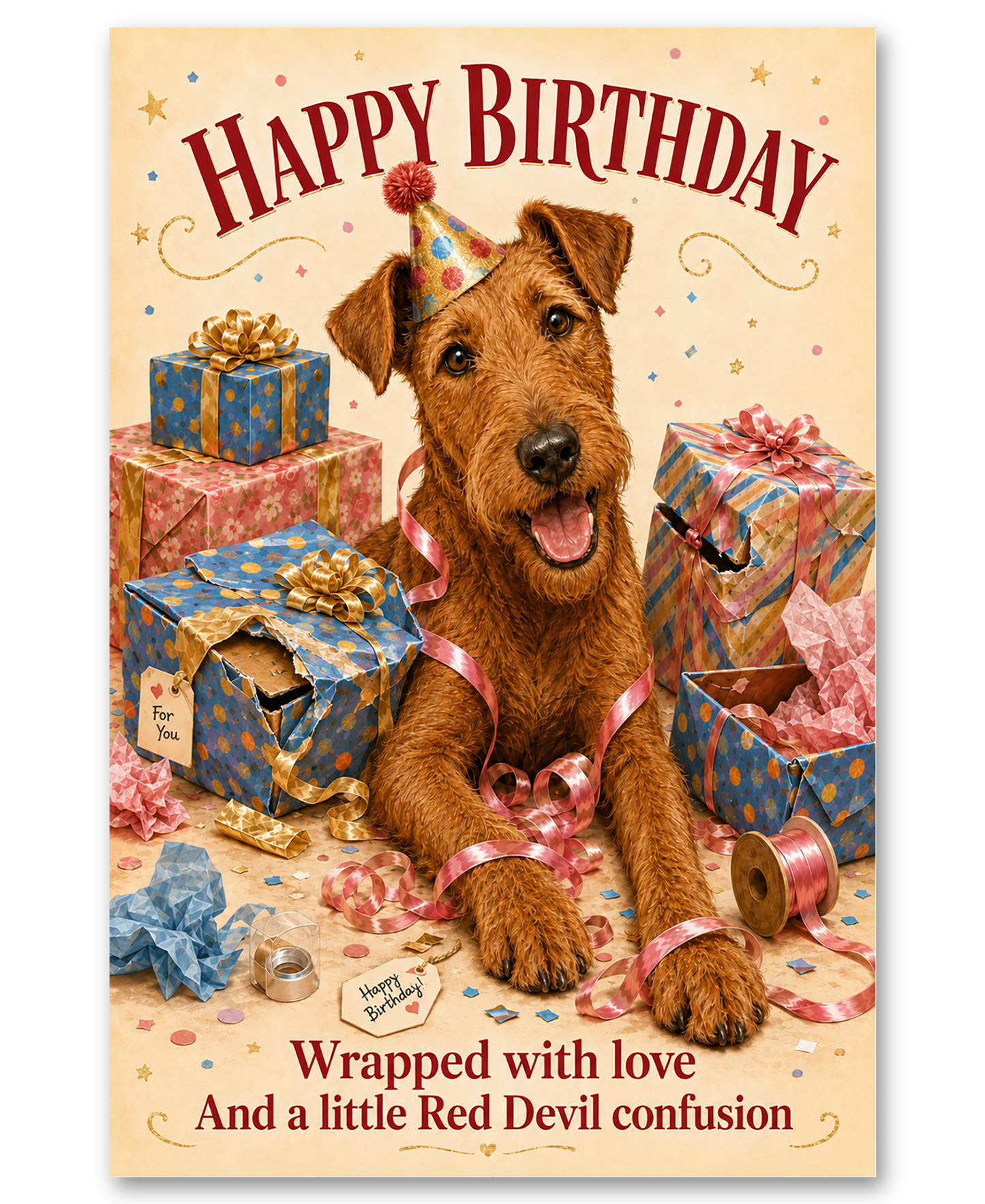 Irish Terrier - Wrapped With Love Birthday Card