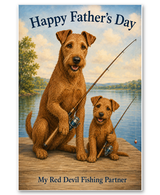 Irish Terrier - Lake Fishing- Father's Day Card
