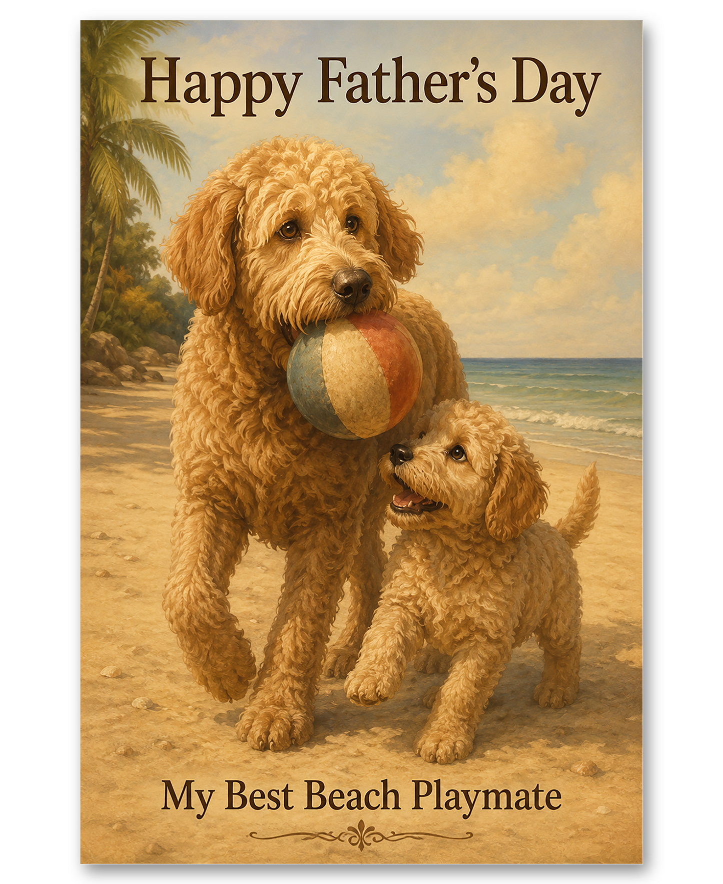 Labradoodle Playing Beach Ball on Father's Day