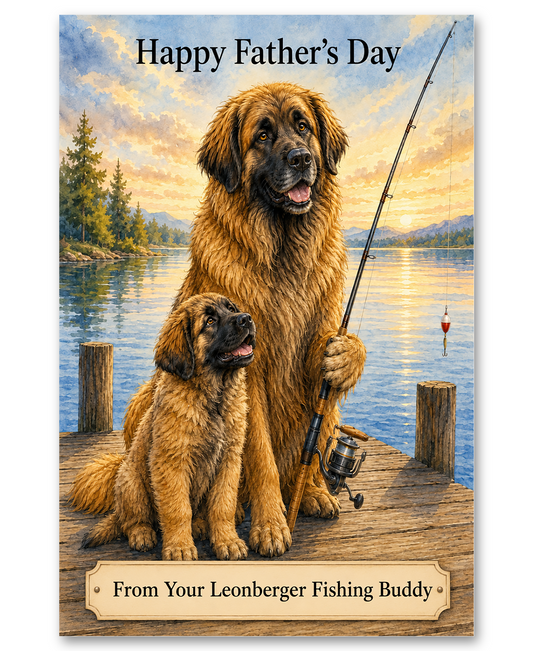 Leonbergers - Fishing on Dock for Father's Day