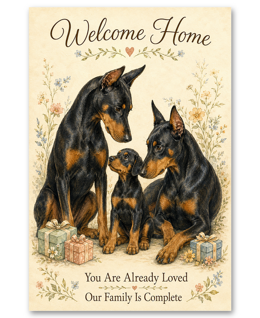 Doberman Pinschers - Welcome Home - Family is Complete - New Puppy Card