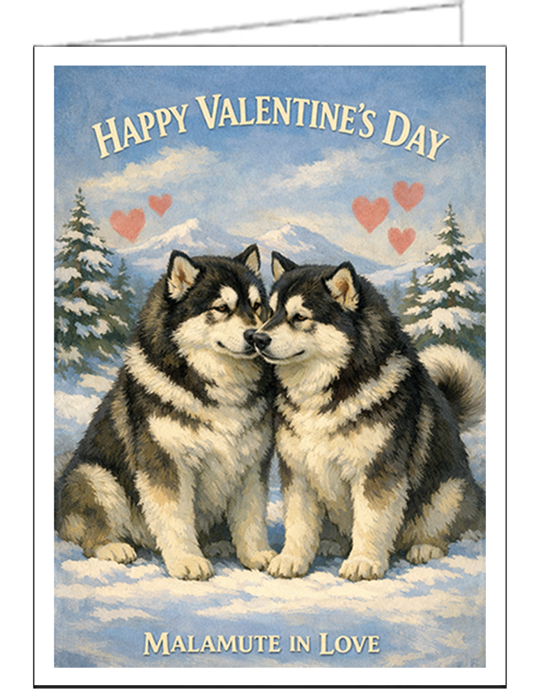 Malamutes In Love - Single Valentine Card