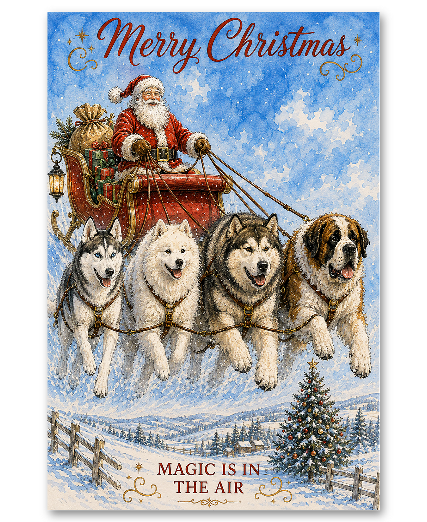 Husky, Samoyed,St. Bernard, & Malamute Sledding With Santa Clause