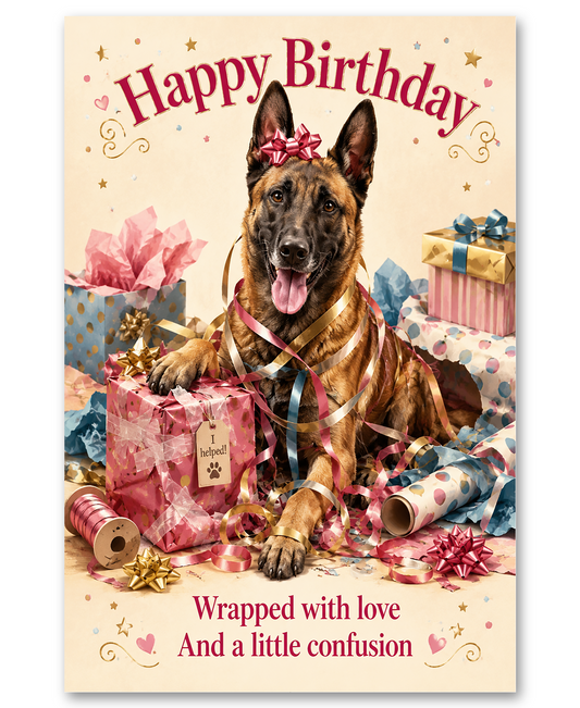 Belgian Malinois - Wrapped With Love Birthday Card