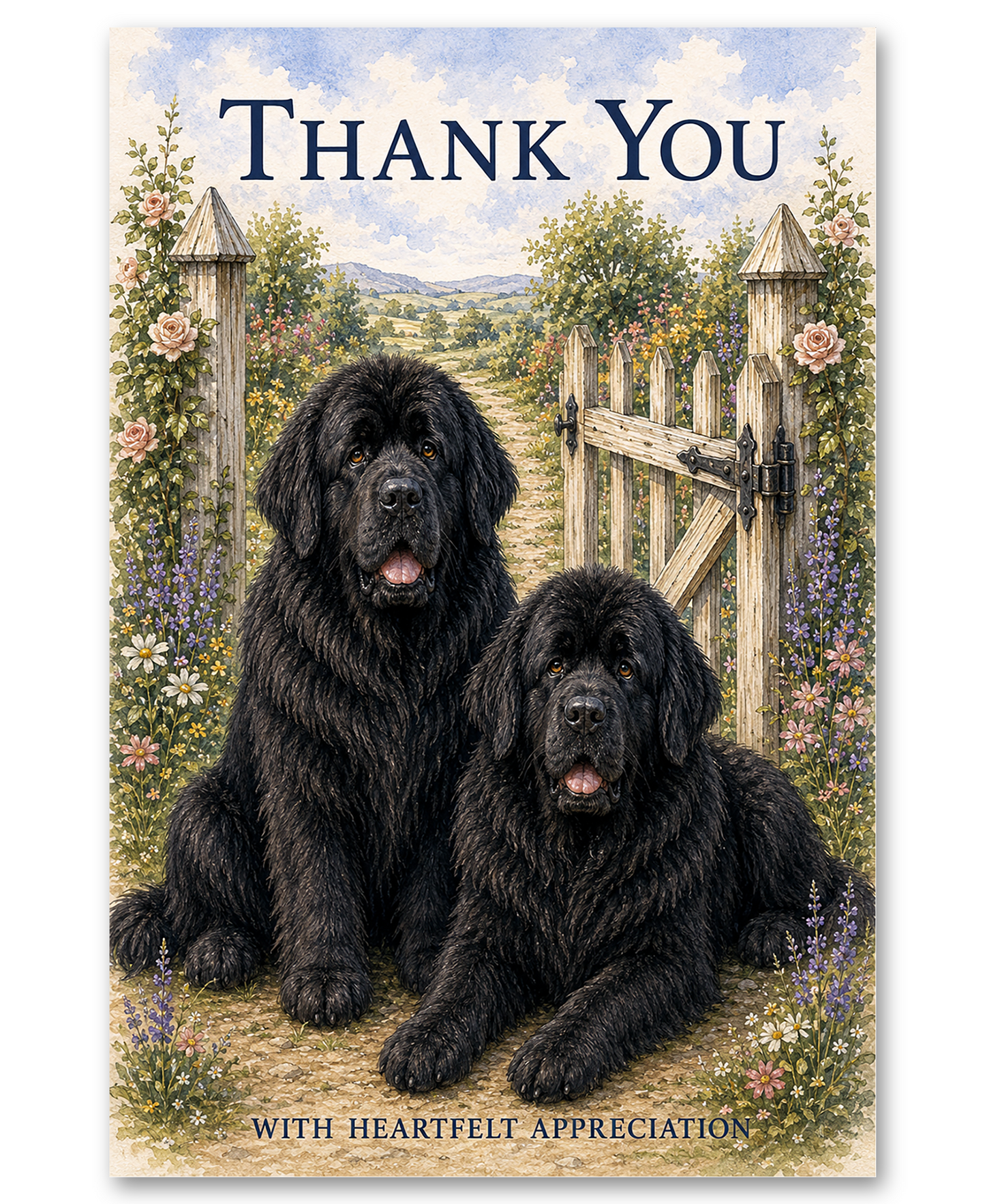 Newfoundlands - Two Newfies At the Gate - Thank You Cards