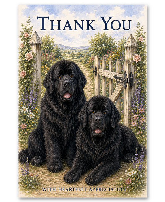 Newfoundlands - Two Newfies At the Gate - Thank You Cards