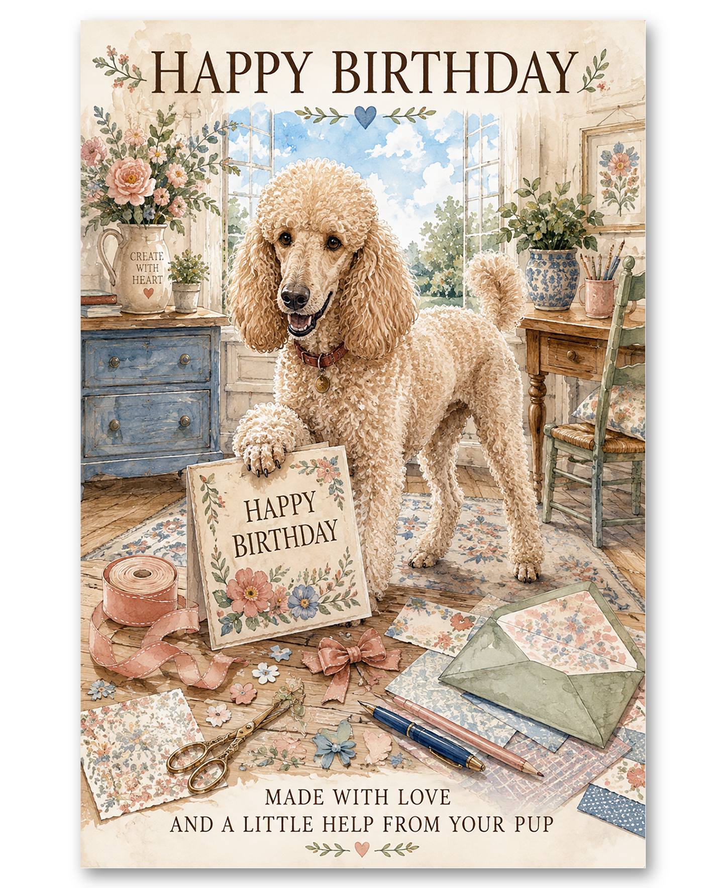 Standard Poodle - Making a Birthday Card