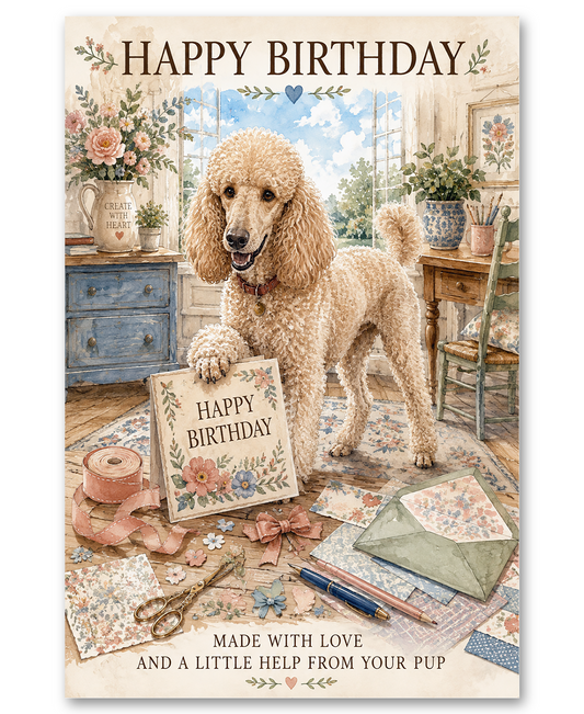 Standard Poodle - Making a Birthday Card