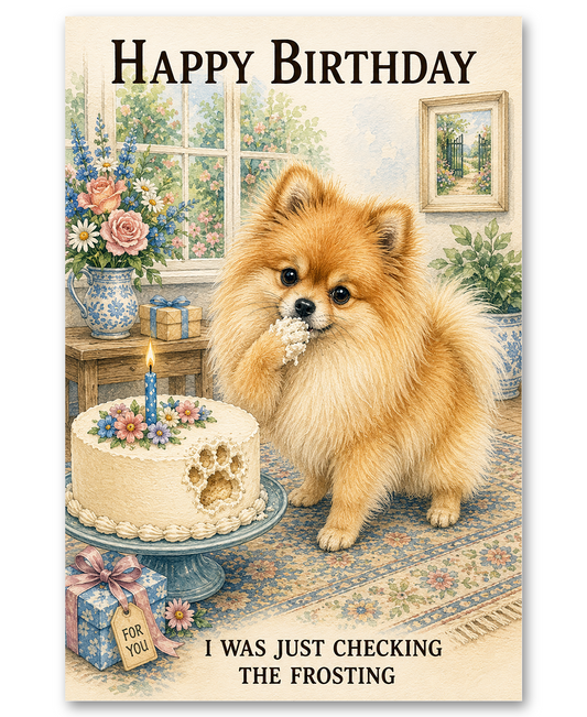 Pomeranian- Just Checking the Birthday Cake