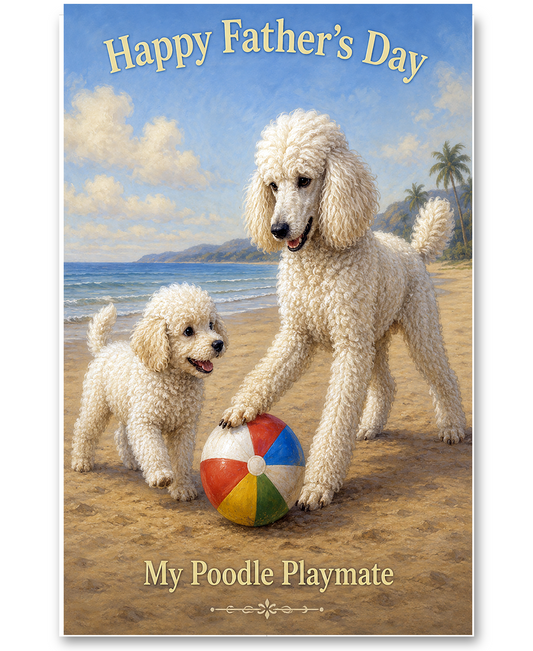 Standard Poodle - Playing on Beach - Father's Day Card