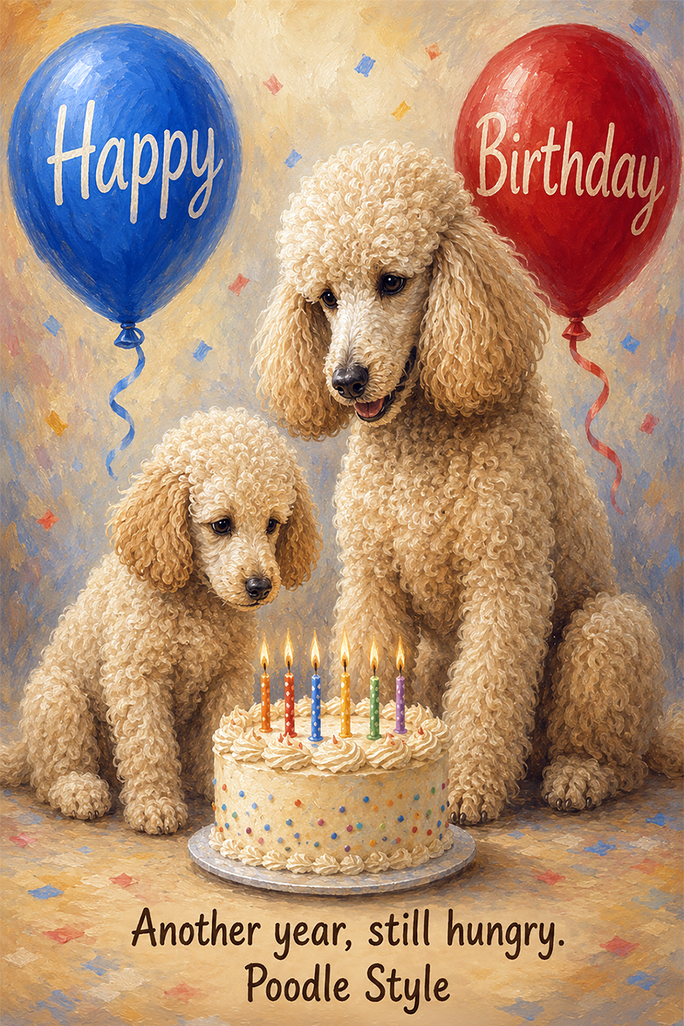 Standard Poodle - Another Year, Still Hungry - Birthday Card
