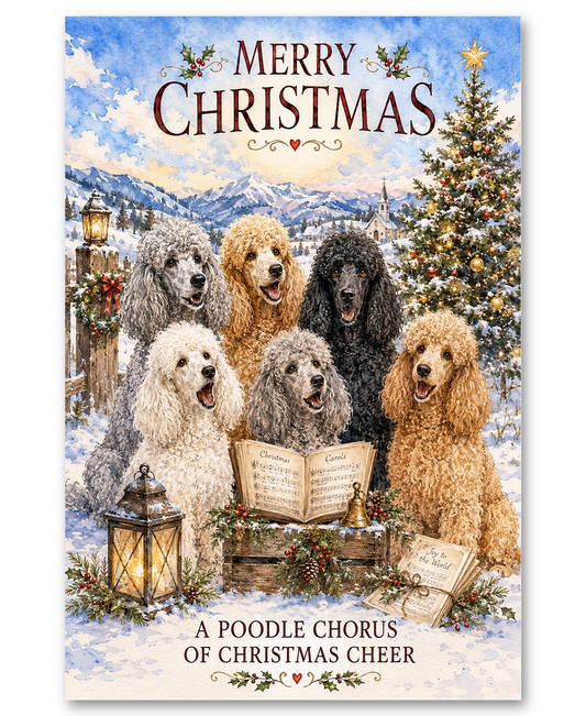 Standard Poodles Christmas Caroling In the Snowy Countryside