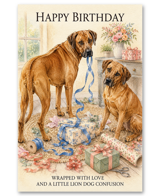 Rhodesian Ridgebacks - Wrapped With Love - Birthday Card