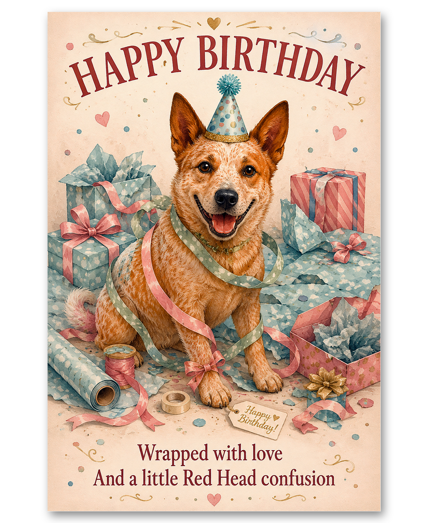 Red Heeler - Wrapped With Love Birthday Card