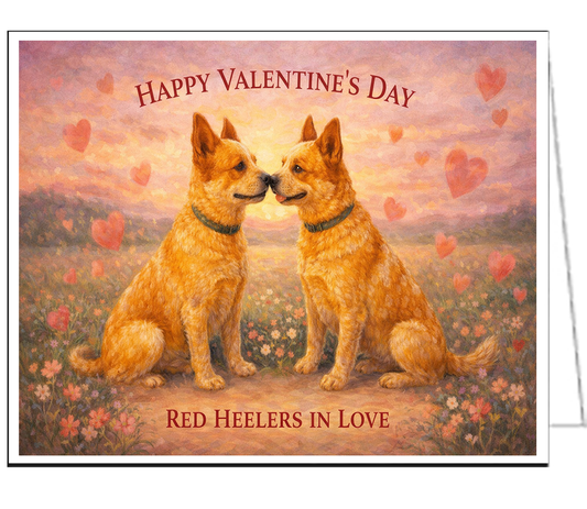 Red Heelers In Love - Charming Valentine Card