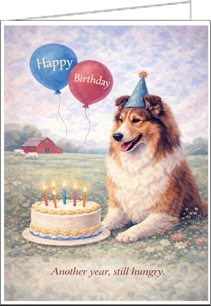 Rough Coated Collie Birthday Card
